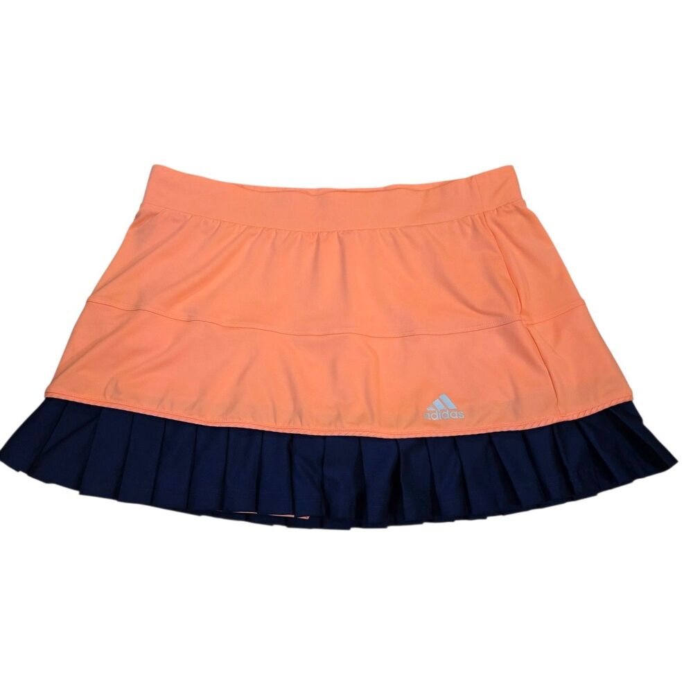 adidas Climacool Tennis Skort Womens Large Orange Navy Blue Pleated Skirt S15762